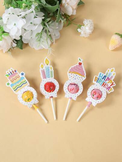 24张彩色生日棒棒糖卡套，生日快乐棒棒糖装饰卡，糖果包装用品，一周岁生日派对装饰，生日派对用品，婴儿派对回礼，性别揭晓派对用品，婴儿派对装饰用品，新娘送礼会回礼，生日礼物