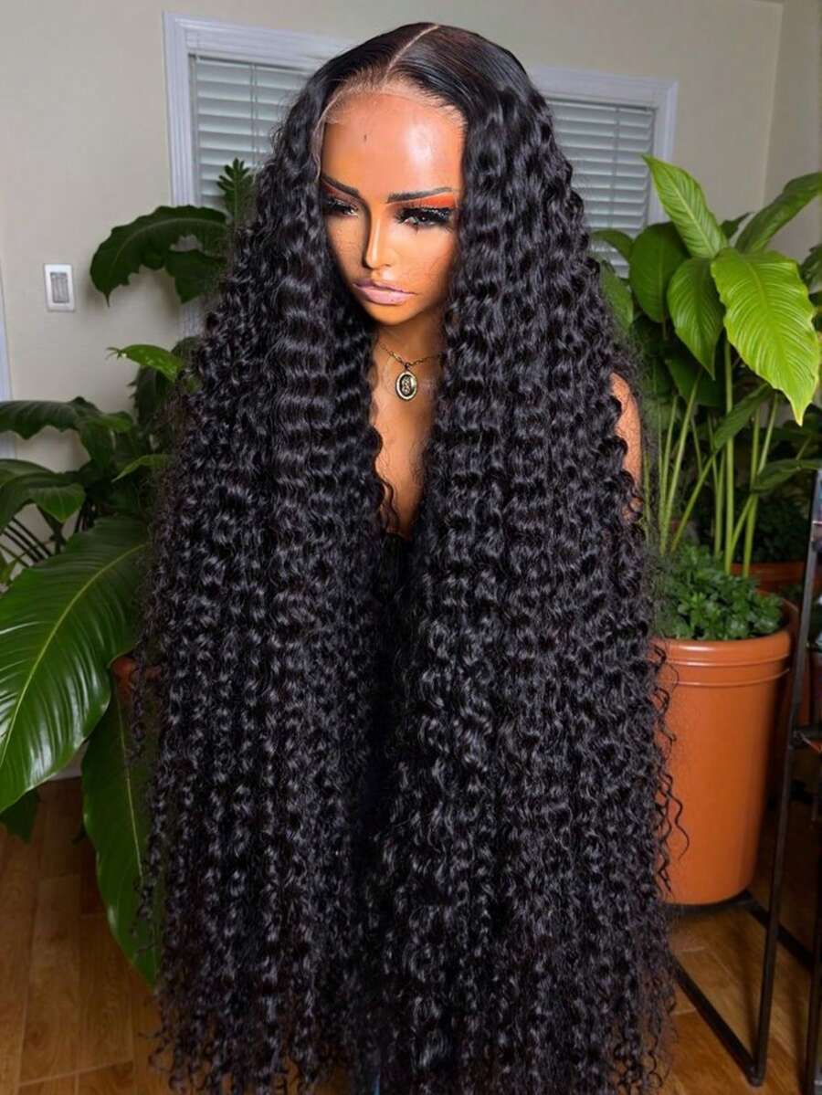 34 Inch Deep Wave Lace Front Wigs Human Hair 13x6 HD Lace Front Wigs Pre Plucked Brazilian Curly Human Hair Wig 250 Density Glueless Frontal Wigs For  Women - Natural Black - 查看 1