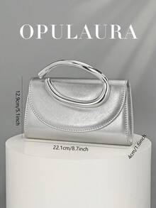 OpulAura 复古纯色手拿包，多功能小巧钱包，时尚PU皮革女士手提包，适合婚礼、派对、舞会、晚宴等场合。 - 銀色 - 查看 5