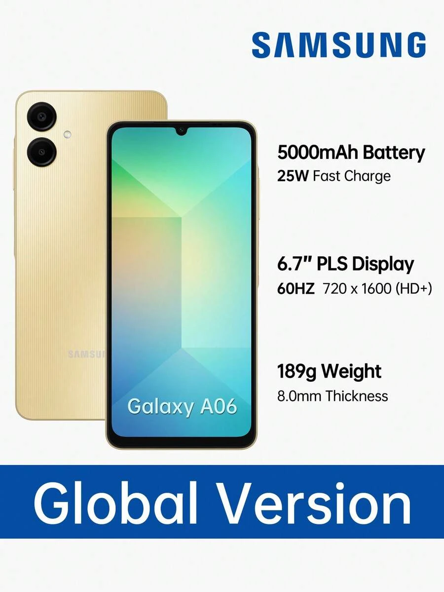 Samsung Galaxy A06 4G 智慧型手機 (4GB+128GB) (6GB+128GB) (4GB+64GB) | 6.7 吋 HD+ 大螢幕 | 50MP 三鏡頭相機 | 5000mAh 長效電池 | 側邊指紋辨識 | Android 系統升級 | 多工處理效能 | 健康與數位福祉 | 時尚設計 | 4G LTE 網路連接 | USB Type-C 介面 | 適合串流、辦公與攝影