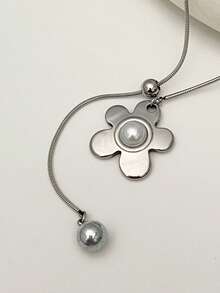 1pc Stainless Steel Tiger Eye Flower Adjustable Necklace, Fashionable Minimalist Elegant Jewelry Suitable For Daily, Party, Date Wear