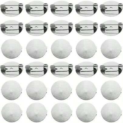 50 Pcs Silver Brooch Blank Round Trays With Pin Metal Brooch Clasp Clip Pins Disc Base Corsage ID Badges Name Cards Tags 16mm0.6