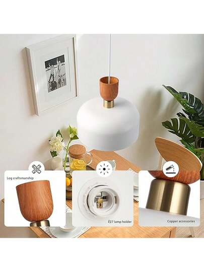 Alpinaluz Moderne Nordic Hang Verlichting 30cm Wit Metal Wood Effect, Adjustable Height, E27 Socket, Kitchen Or Dining Room view 3