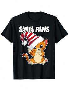 Camiseta de Navidad con Patas de Santa para Niños y Niñas |   100% Tela Suave y Transpirable |   Lindo gorro de Santa con estampado de gato y PATAS DE SANTA |   Lavable a máquina y atuendos festivos |   Ropa Casual para Todas las Estaciones |   Regalo festivo para fiestas de Navidad y uso diario - Negro - Ver 10