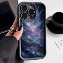 Cubierta de teléfono con diseño de galaxia azul y morado para iPhone 14 Pro Max funda protectora con estampado espacial brillante ideal para uso diario y viajes - Negro - Ver 2