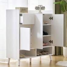 Dresser/Sideboard/Shoe Rack With Adjustable Shelves – Minimalist Home Organizer With Solid Wood Legs – Dimensions: H 99cm X W 90cm X D 35cm - White - View 7