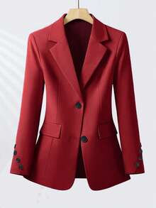 Blazer elegante de un solo botón para uso diario de mujer - Rojo - Ver 3