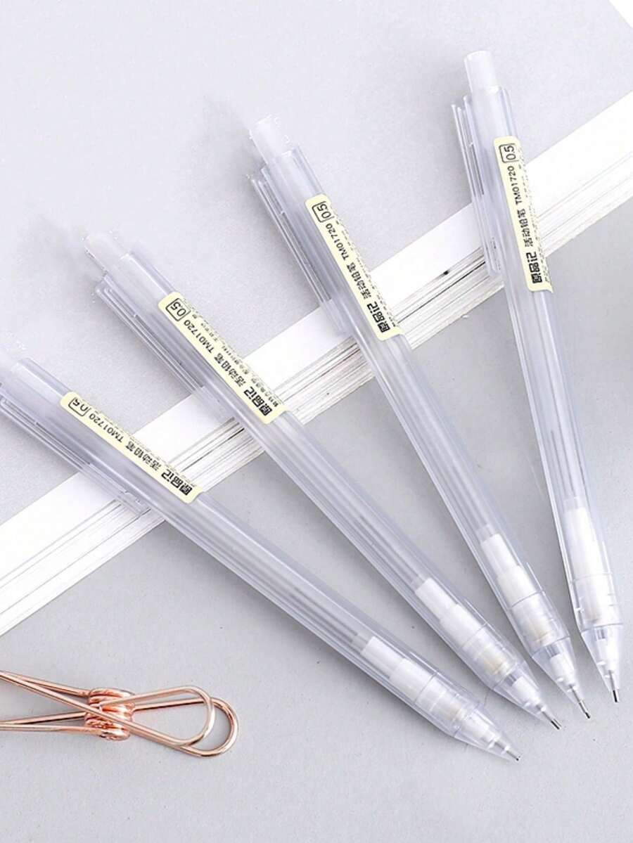 5支/套自动铅笔，白色简易自动铅笔，0.5/0.7毫米，学生学习用品，办公配件，文具，返校用品 - 白色 - 查看 1