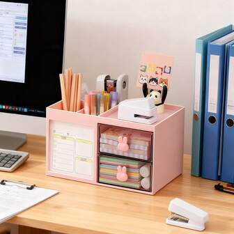 1pc Multi-Layer Drawer Storage Box, Cute Rabbit Desk Organizer Box, Suitable For Office, Home, School, Dorm, Cosmetic Storage, Birthday Gift