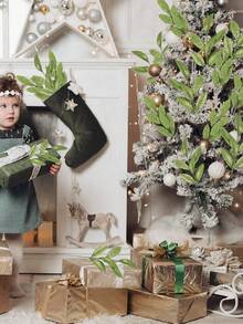 8pcs Christmas Wedding Decor Sparkling Golden Powder Artificial 6-Leaf Olive Leaves, Indoor Home Christmas Tree Wreath Decor, Photography Props, Winter Party, Christmas Decoration,Christmas