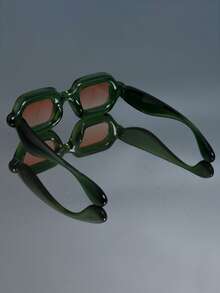 1pc New Retro Classic Thick Frame Small Frame Rectangular Y2K Fashion Glasses For Women And Men Punk Personalized Hip-Hop Festival Party Street Shot Catwalk Fashion Glasses - Multicolor - View 3