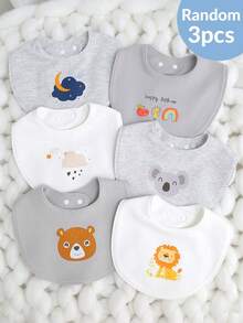 momscare 3pcs Random Baby Boy Bibs With Cute Animal Patterns