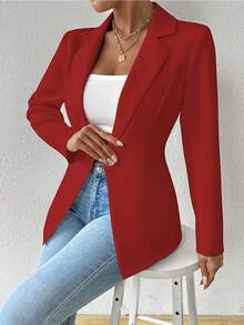 This Is A Women's Blazer. It Features A Notched Lapel, A Single Decorative Button At The Front, And Long Sleeves. It Has A Tailored Fit That Accentuates The Waist. It Can Be Paired With A White Top And Jeans, And Accessorized With Layered Gold Necklaces For A Stylish Look. - Đỏ - Xem 3