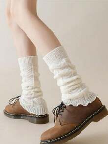 1Pair Women Mid-Calf Socks Covers , Elastic Stackable Design, Soft Warmth, Versatile Autumn And Winter Accessory, Hand Washable, Solid Color, Chic Leg Covers - Multicolor - View 4