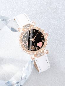 6pcs Girls Elegant, Fashionable, Romantic, Cute And Exquisite Rhinestone Decoration Dial Fireworks Quartz Watch With Rhinestone Decoration Necklace, Bracelet, Earring, Ring Jewelry Set Suitable For Daily Wear Birthday Parties, Holidays, Christmas, Ideal Gifts For Girls Decorations, A Great Choice For Gifts - Multicolor - View 10