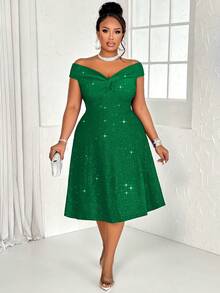 BIUBIU Women's Plus Size Sexy Solid Twisted Off Shoulder Backless Glitter Detail A-Line Dress For Party Cocktail Christmas Valentines Day