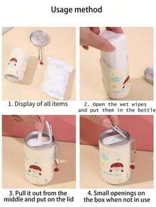 3 szt. chusteczek nawilżanych w kształcie puszki z kreskówką – urocze, przenośne, miniaturowe chusteczki nawilżane, wzór puszki na napój z zawieszką | Miękkie i delikatne, do rąk i ust, do użytku w podróży/na zewnątrz/w samochodzie