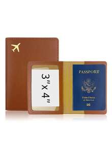 1个PU皮革极简护照夹，适合日常使用、户外旅行、商务旅行、家庭护照夹，带有飞机图案，旅行配件。烫金飞机图案，皮革护照包。 - 彩色 - 查看 15