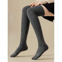 1pair Women's Thickened Coral Fleece Knee-High Socks With Knee Pads Brown, Suitable For Daily Wear In Fall And Winter - 深灰色 - 查看 2