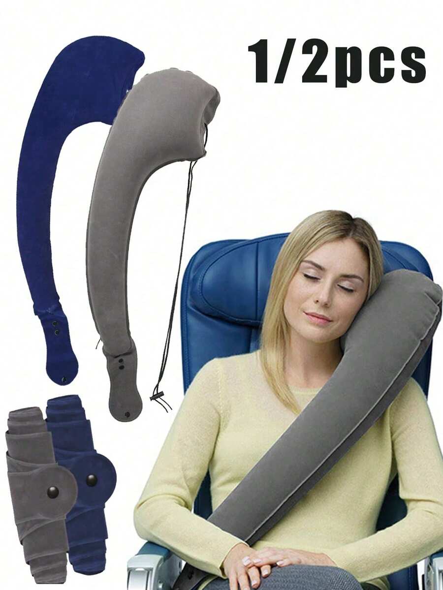 1/2pcs Foldable Minimalist Neck Pillow With Arm Strap, Suitable For Airplane/Car Seats, Lightweight Portable Travel Accessory, Supports Head, Body And Arm, Provides Inclined Support For Perfect Sleep System - Multicolor - View 1