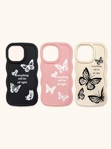 Luxury Butterfly Fashion Phone Cases Butterfly Print Matte Wave Edge 3pcs Creative Soft Case Compatible With IPhone & Galaxy Phones Spring Gift Birthday - Multicolor - View 21