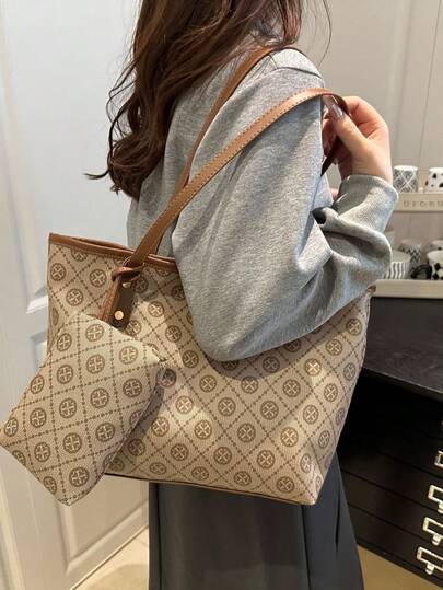 Bolsa tote casual estampada e moderna, bolsa tote clássica e versátil, bolsa moderna para mãe e filho, bolsa de praia de grande capacidade, bolsa de compras casual feminina, bolsa escolar, portátil, dobrável, grande capacidade, adequada para adolescentes, universitárias, estudantes do ensino fundamental e médio.