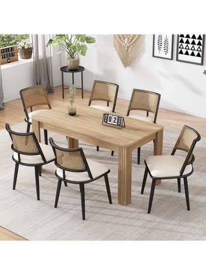 Pu Seat Cushion Rattan Chair, Beige, Black, Restaurant,