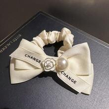 Coletero con lazo estilo coreano, elegante y versátil, con perla, accesorio para el cabello