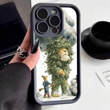 Cubierta de teléfono con borde negro diseño de oso y niño en invierno escena nevada para iPhone 14 Pro Max uso diario y regalo - Blanco - Ver 1