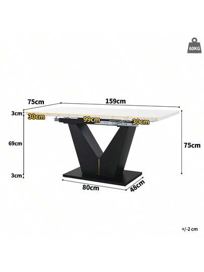 Telescopic Dining Tafel (99 159*75cm), Extendable Table, Space Saving Kitchen Large Work Surface, Flexible Home Office Living Room, Wit Shaped view 7