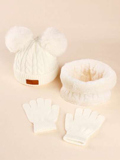 طقم قبعة مُحاكة وأوشحة وقفازات شتوية 3 قطع للأطفال، طقم إكسسوارات دافئة لكلا الجنسين للأطفال الصغار