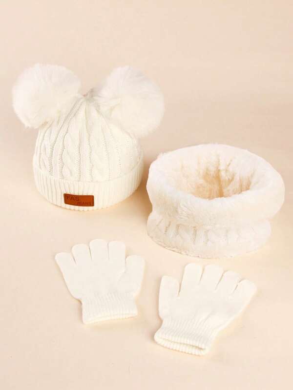 3pcs Kids Winter Knitted Hat, Scarf And Gloves Set, Unisex Warm Accessory Set For Toddlers, Children