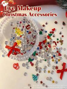Sekitar 500 buah Stiker Rias Mata Wajah Natal 3D, Pita Merah, Hati, Permata Transparan, Rhinestone untuk Pesta/Natal/Hari Valentine, Stiker Sudut Mata, Stiker Bintang Kepingan Salju Pita 3D, Stiker Perhiasan Rambut Riasan Manis - MultiWarna - View 3