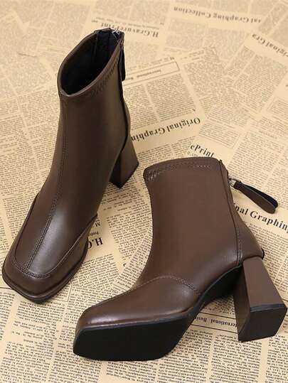 Chunky Heel Fashionable Versatile Ankle Boots, Chunky Heel Pointed Toe Short Boots, High Heel Fashion Boots, Mid Heel Short Shaft Boots