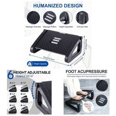 Foot Rest Under Desk At Work - Six Heights Adjustable Under Desk Footrest - Foot Stools Under Office Desks - Desks Foot Rest With Massage Rollers - Leg Rest Chair Black