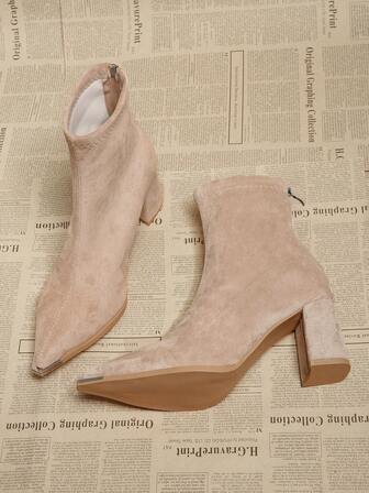 2-2.5" Petite French Slim Ankle Boots, Faux Suede Chunky Heel Short Boots For Women, Autumn/Winter 2025 New Arrival
