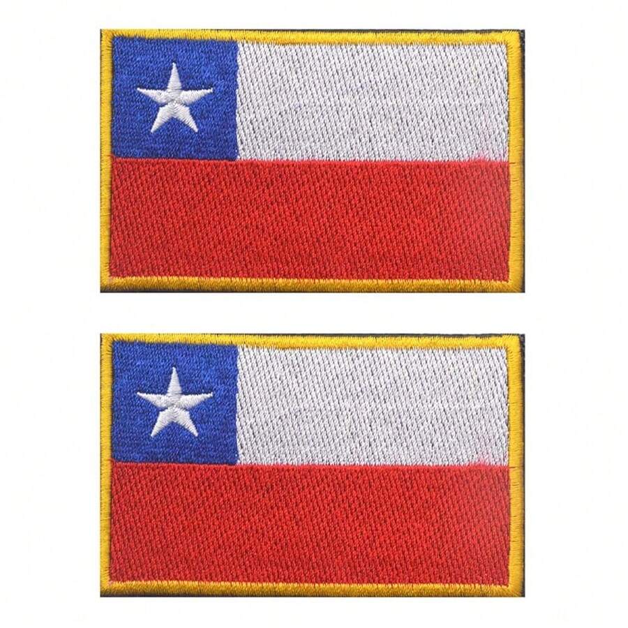 2 PCS  Chile Flag Patches Embroidered Tactical Military Morale Patch Applique Fastener Hook And Loop{Inchcolor_nameinch:InchChileinch} - Chile - View 1