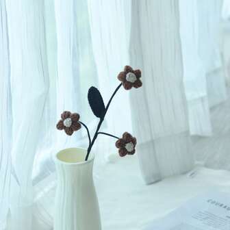 1/3/6/10pcs Brown Choux Flower Bouquet, DIY Handmade Crochet, Home Decor For Restaurant, Living Room, Bedroom, Party. Thanksgiving, New Year, Christmas, Valentine's Day Gift