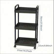 Multi Functional 3/4 Layer Plastic Storage Vehicle With 4 Hooks - Easy To Assemble, Suitable For Snacks, Cosmetics, And Toys - Lightweight Design, Suitable For Bedroom, Living Room, Bathroom Cleaning - Đen 3 lớp - Xem 3