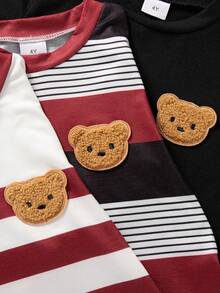 3件套男童休闲日常时尚印花条纹圆领长袖T恤，春秋季