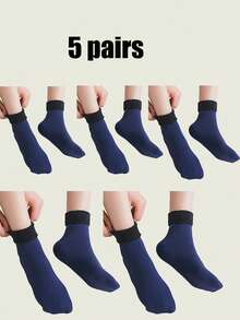 5 Pairs Of Solid Plush Lined Crew Socks, Simple Warm Unisex Snow Tube Socks, Suitable For Autumn And Winter, Women's Stockings And Socks, Fall