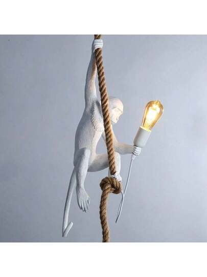 Alpinaluz Retro Edison E27 Resin Hang Lamp 'MAX' Wit Monkey Hemp Rope, Ideal Dining Room, Living Room Bar view 8