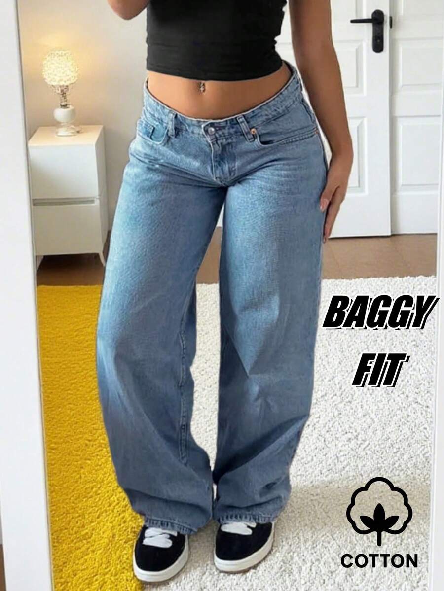 MYOURSA Jeans a vita bassa, ampi e svasati, abbigliamento casual da strada, lavati e vintage