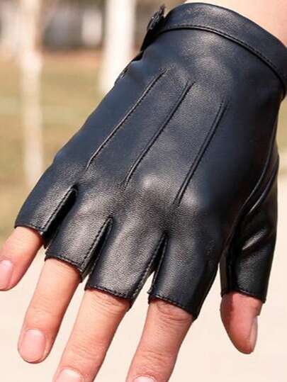 Fingerless Gloves PU Leather Unisex Exposed Finger Tactical Outdoor Cycling Driving Fitness Gloves, Spring/Summer/Autumn/Winter