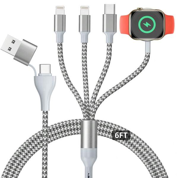 4 In 2 In All Charge Cord For Watch & Phone Charger Braided Cable For Phone/I-Watch USB & Type-C Magnetic Charging Wire