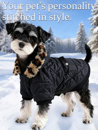 1pc Fashionable "Cool" Casual Pet Dog Outfit - Black Diamond Pattern/Leopard Print Hooded/Stylish Design For Poodle, Teddy, Schnauzer Small Dogs