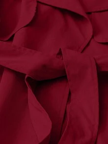 Casual Commuter Solid Color Pocket Belt Trench Coat - Red - View 4