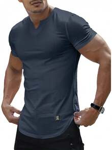 PLEPAN - Camisetas para hombre, manga corta, cuello en V, ajuste muscular, gimnasio, entrenamiento, atletismo, fresco, limpio, clásica, camisetas - Marrón - Ver 1