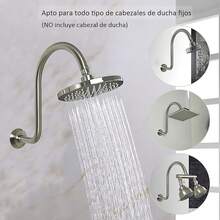 COMVIDA 13 Pulgadas de Ducha Cabeza Brazo de Extensión con Chapeton en Forma de S de Alta Extensión,Brazo y Chapetón de Acero Inoxidable para Regadera de Ducha,CV-50040 - Níquel Cepillado1-34CM - Ver 2