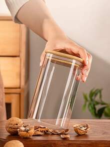1PC Bamboo Cover Glass Container Jars For Coffee Spices Glass Jar Spice Jars Kitchen Containers Bottle Storage Organization - Multicolor - View 2
